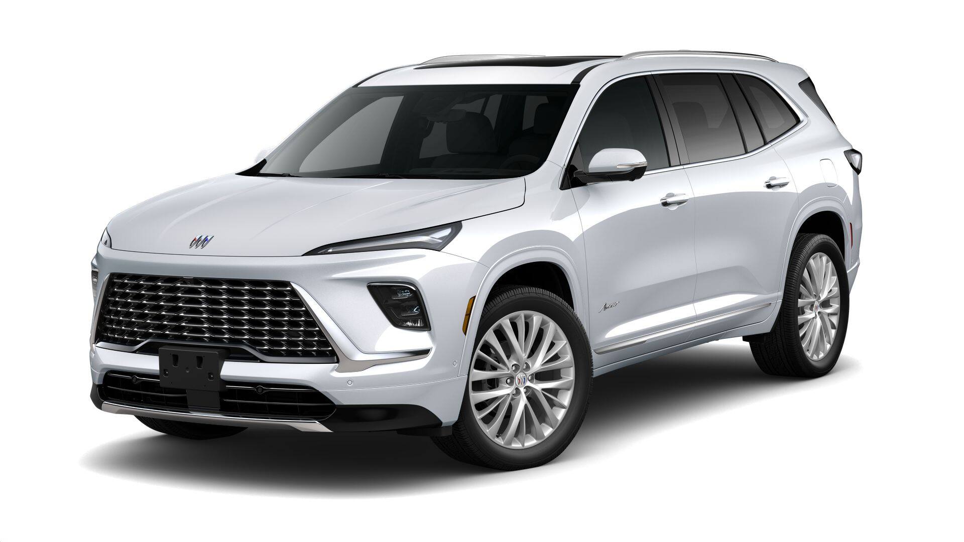 2026 Buick Enclave Avenir in Iridescent White Tricoat — front three-quarter view
